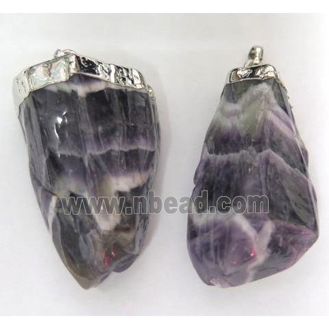 amethyst pendant, freeform, silver plated