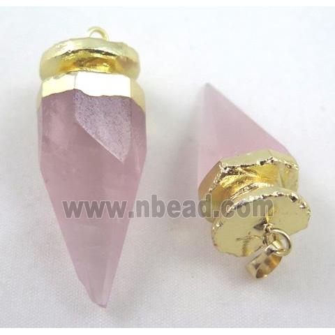 Rose Quartz pendant, bullet, gold plated