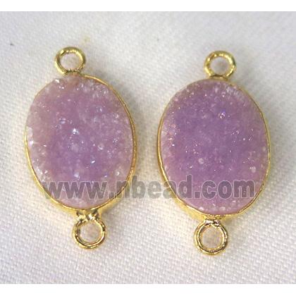 quartz druzy connector, oval, purple AB-color