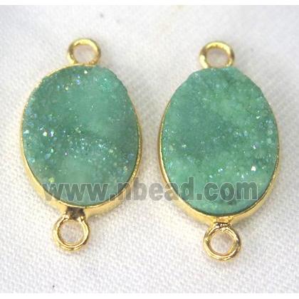 quartz druzy connector, oval, green AB-color