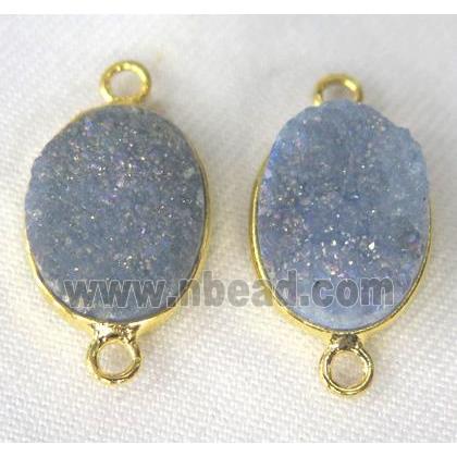 druzy quartz connector, oval, lt.blue AB-color