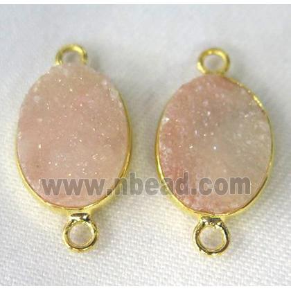 druzy quartz connector, oval, gold champagne