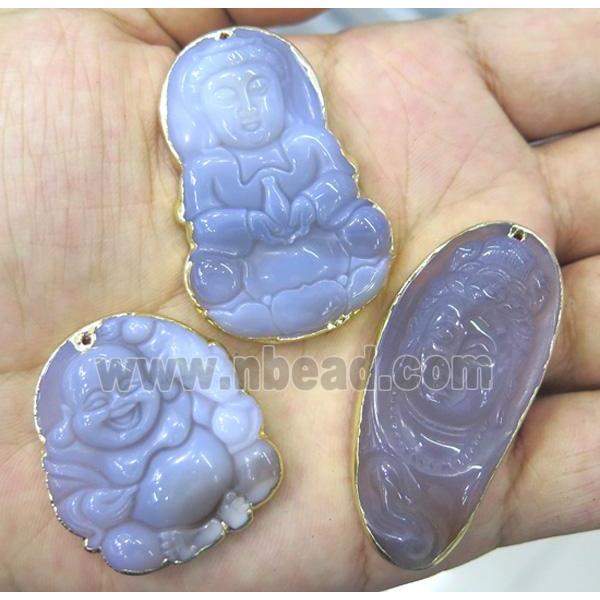 natural Gray Agate buddha pendant, gold plated, mixed