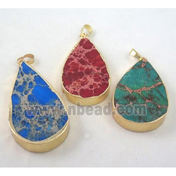 Sea Sediment jasper pendant, teardrop, mixed color