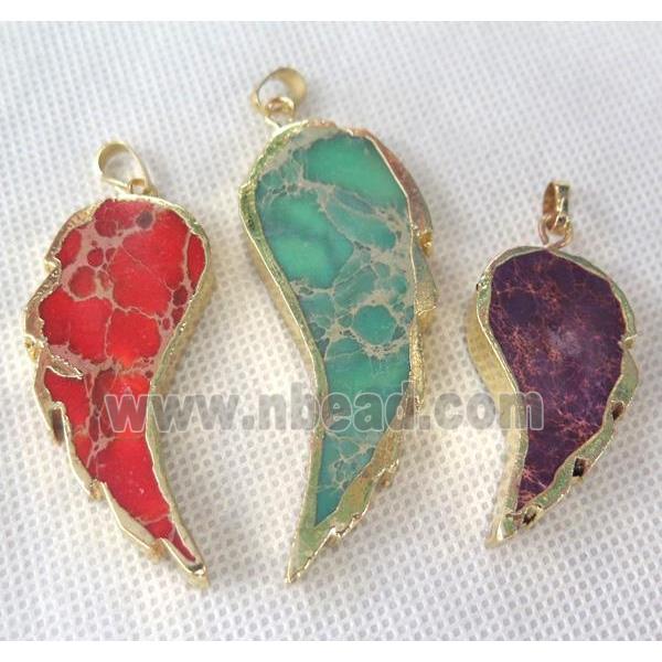 Sea Sediment jasper pendant, angel wing, mixed color