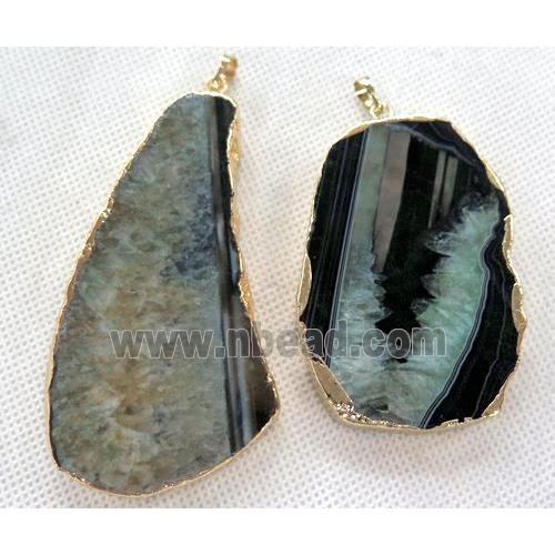 druzy agate slice pendant, green, freeform