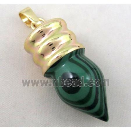 malachite bullet pendant, gole plated