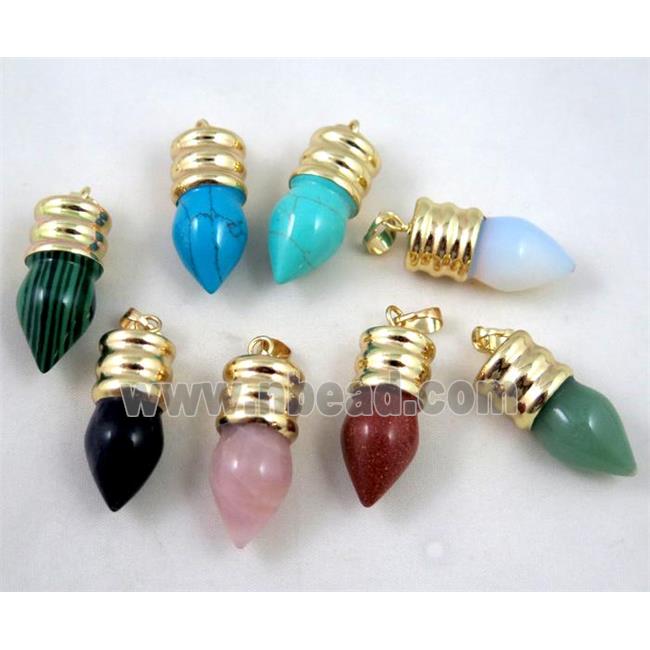 mixed gemstone bullet pendant, gole plated