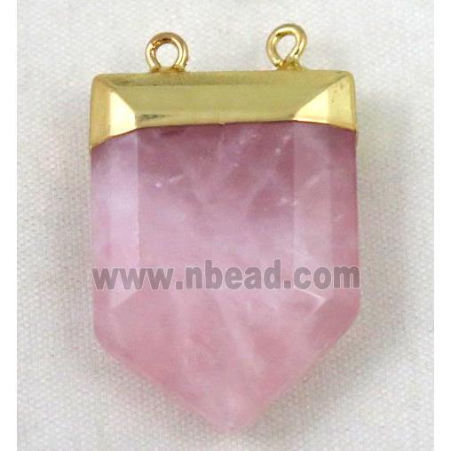 rose quartz pendant, bullet, gold plated