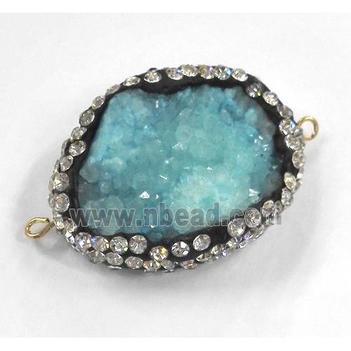 aqua druzy quartz connector with rhinestone, freeform