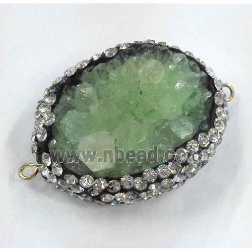 green druzy quartz connector paved rhinestone, freeform