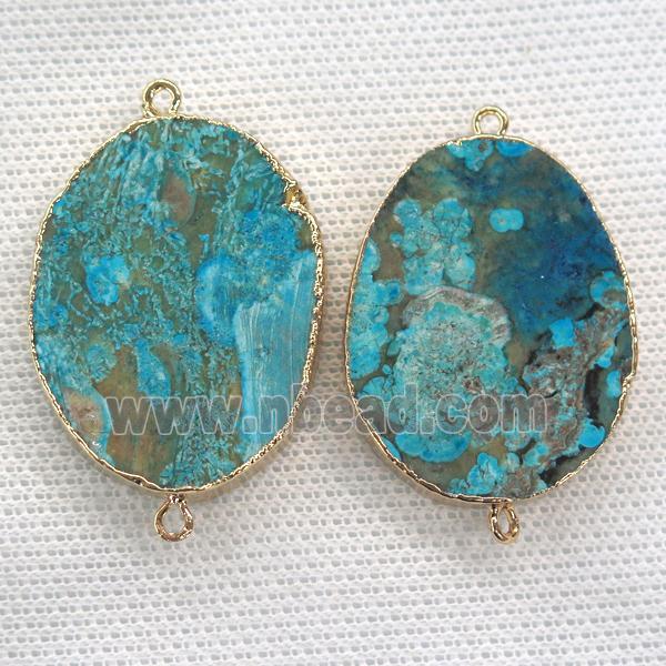 blue Ocean Jasper connector, flat freeform, gold plated