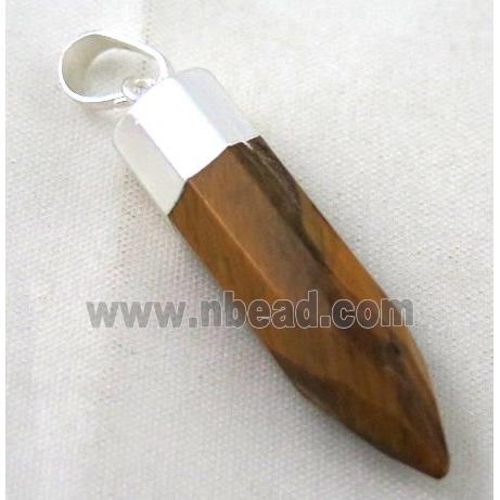 tiger eye stone pendant, bullet, silver plated