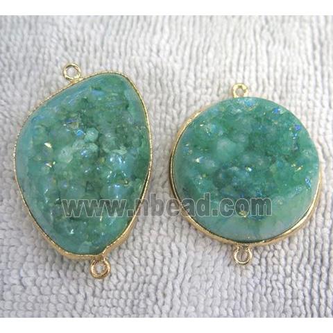 green quartz druzy connector, freeform, gold plated