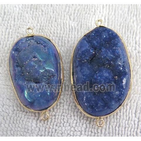 blue quartz druzy connector, freeform, gold plated