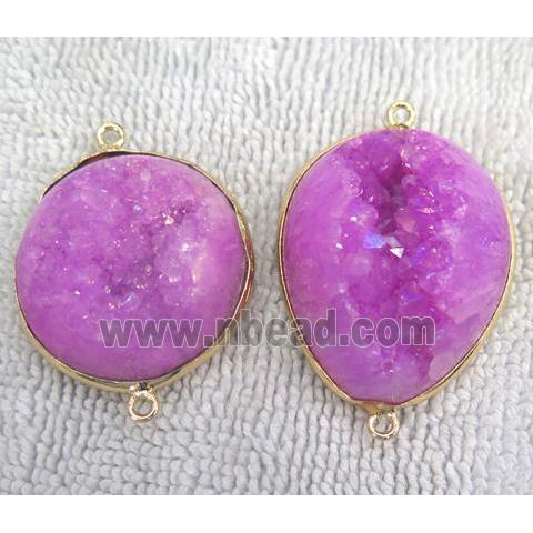 hotpink quartz druzy connector, freeform, gold plated