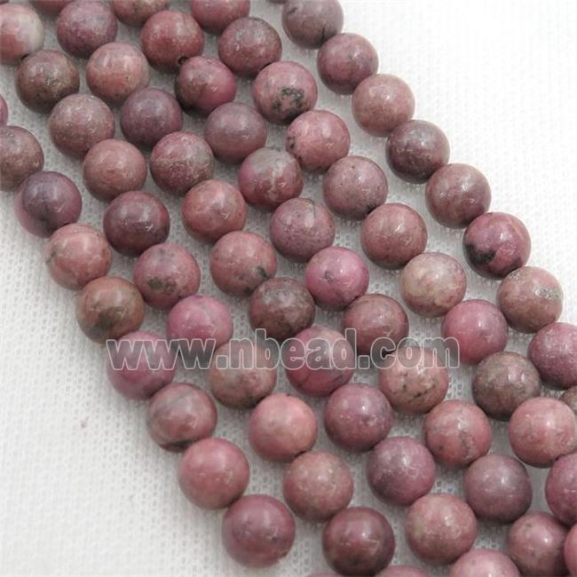 Rhodonite beads, round, AA grade