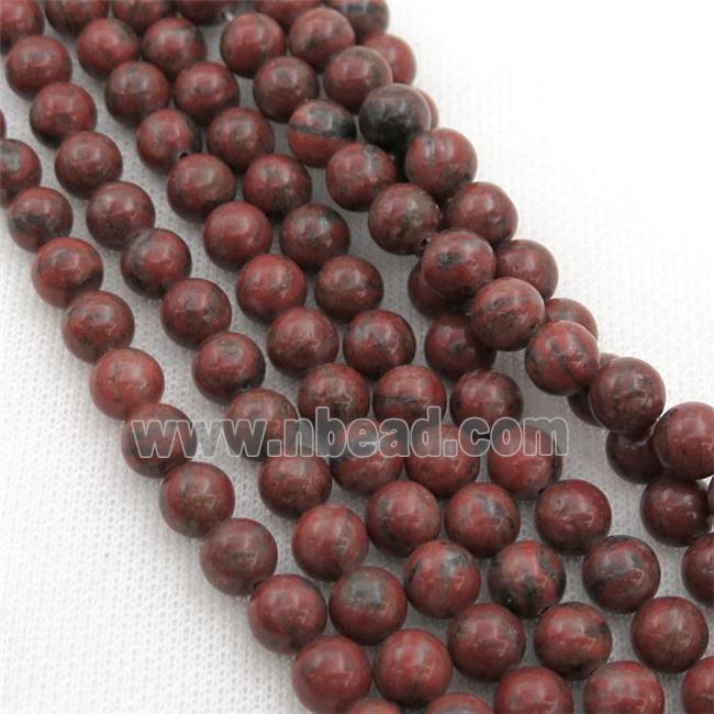 Natural Red Sesame Jasper Beads Smooth Round