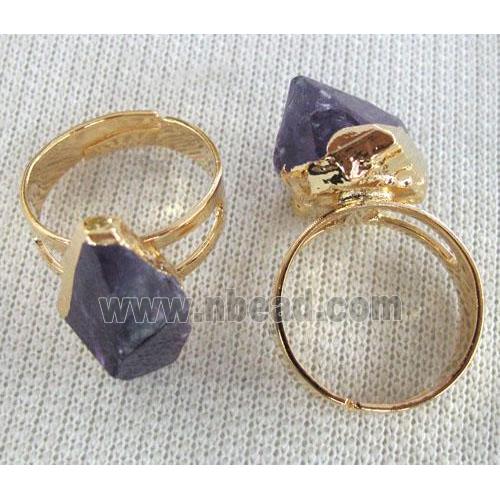 point amethyst ring, adjustable, gold plated