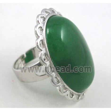 green aventurine ring, adjustable, copper, platinum plated