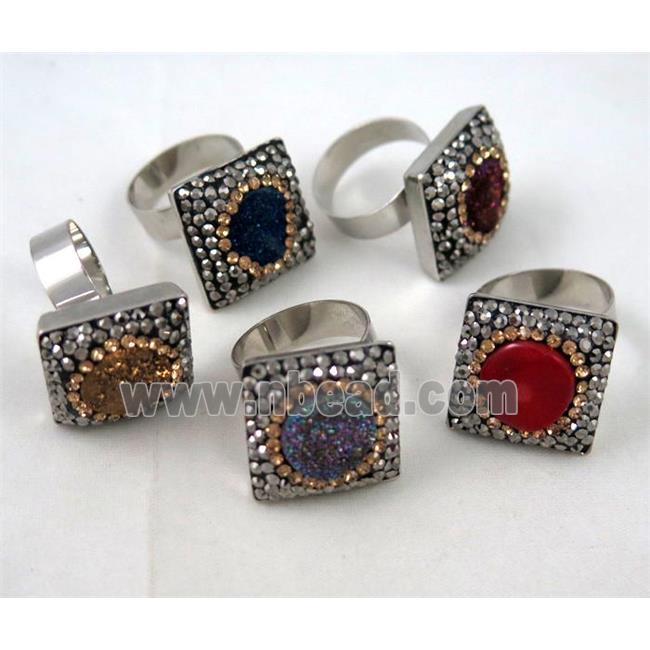 mixed gemstone ring paved rhinestone, platinum plated