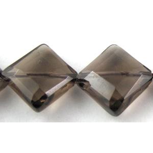 Smoky Quartz beads, faceted flat square