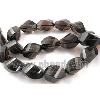 Smoky Quartz, faceted, twist bead