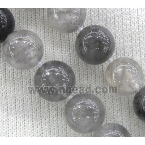 round Natural Cloudy Quartz Beads, grey, AA-grade