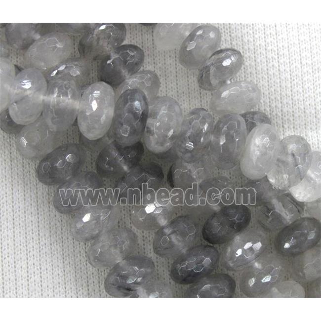 natural cloudy quartz beads, grey, faceted rondelle