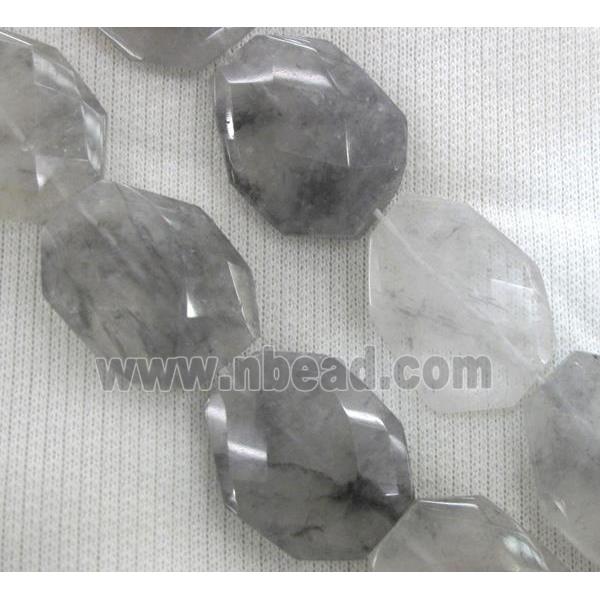 natural cloudy quartz beads, faceted freeform