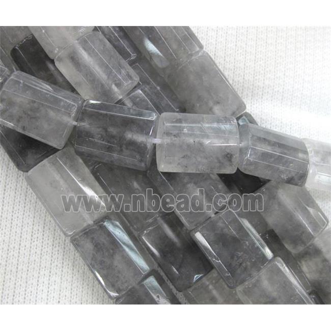 natural cloudy quartz beads, grey, faceted rectangle