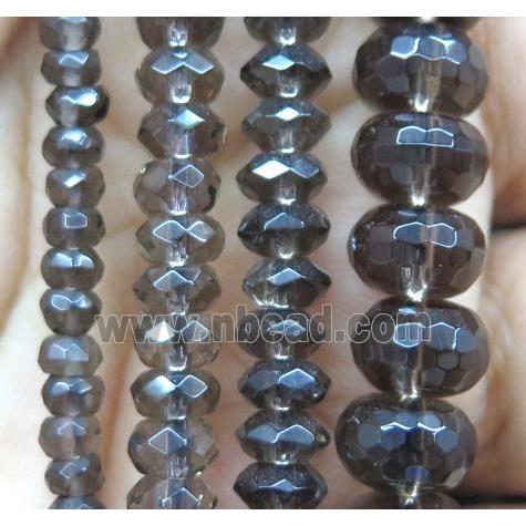 Smoky Quartz bead, faceted rondelle