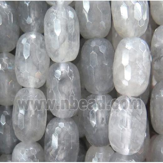 natural cloudy quartz beads, faceted barrel