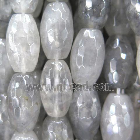 natural cloudy quartz beads, faceted barrel