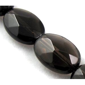 Smoky Quartz bead, faceted flat rice