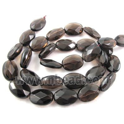 Smoky Quartz bead, faceted flat rice