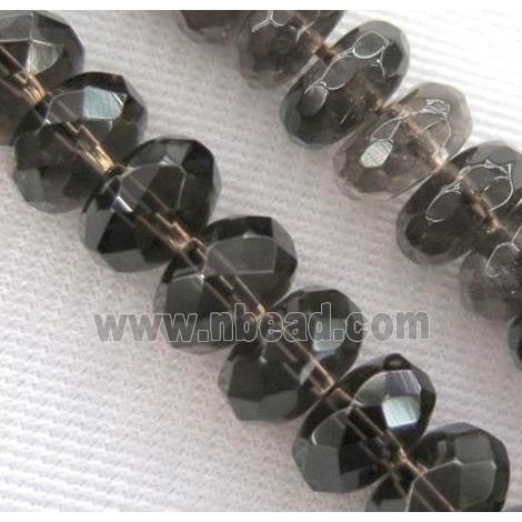 smoky quartz bead, faceted rondelle