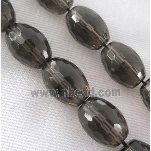 smoky quartz bead, faceted barrel