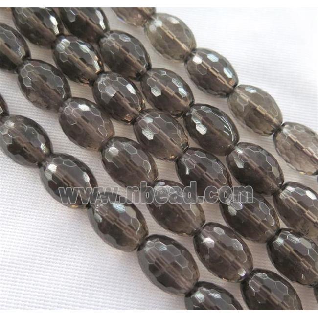 smoky quartz bead, faceted barrel