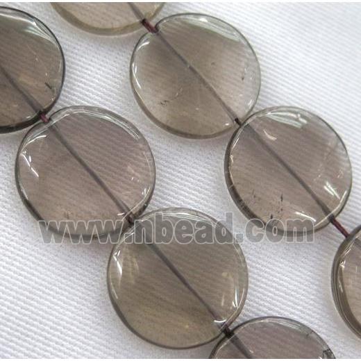 smoky quartz bead, flat round