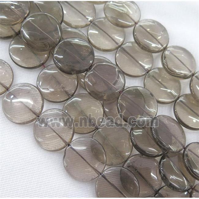 smoky quartz bead, flat round