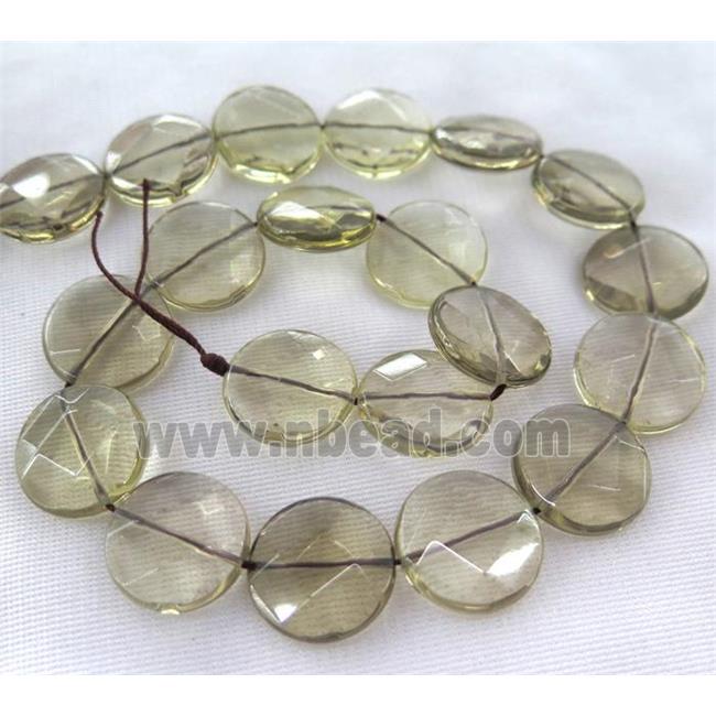 smoky quartz beads, faceted flat-round