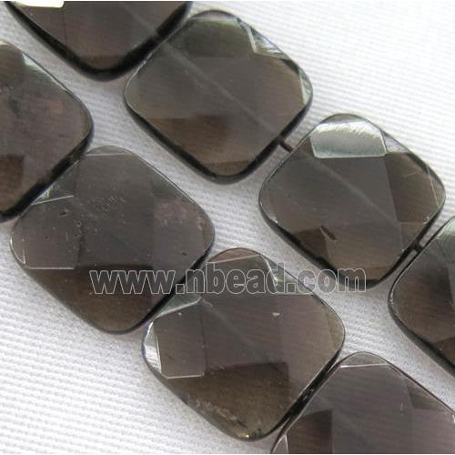 smoky quartz bead, faceted square