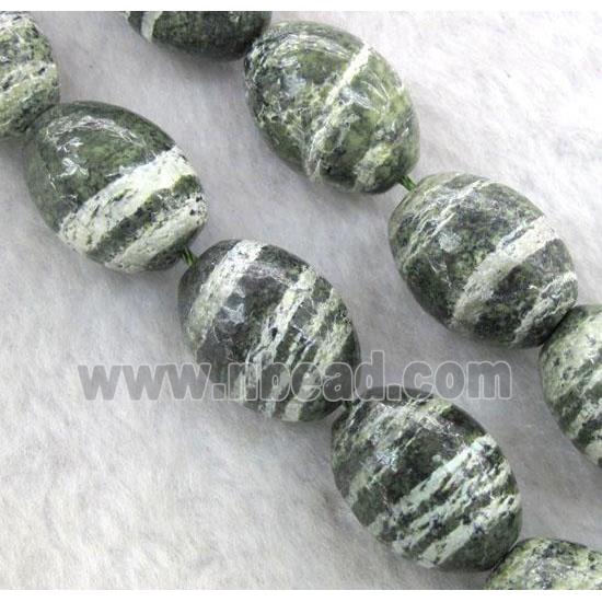 Natural Green Silver-line Jasper Beads, barrel