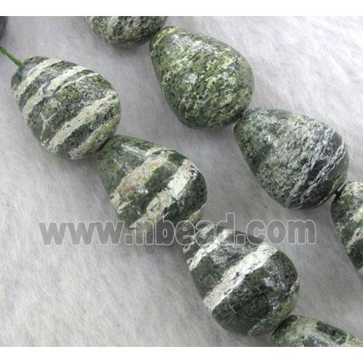 Natural green Silver-line Stone Beads, 3D-teardrop