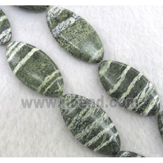 natural green Silver-line Jasper Beads, flat oval