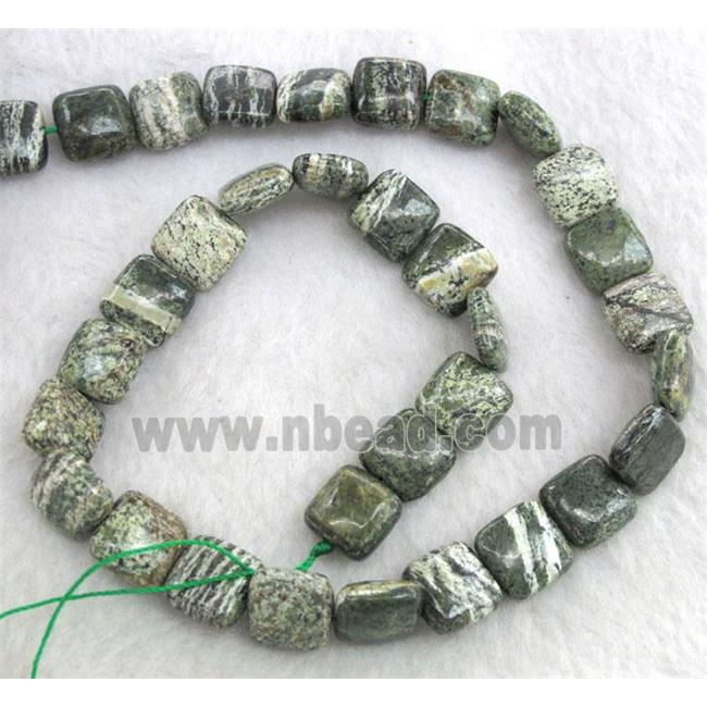 natural Green Silver-line Stone Beads, square