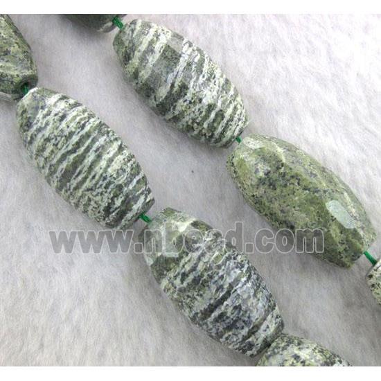 natural green Silver-line Jasper Bead, faceted barrel