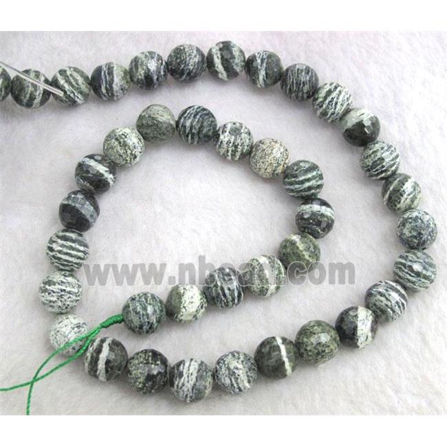 Natural Green Silver-line Jasper Beads, faceted round