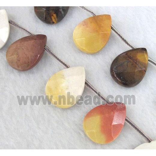 Mookaite jasper Beads, faceted flat-teardrop, top-drilled